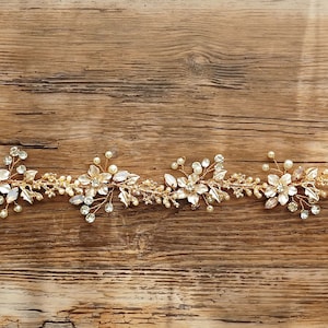 Bridal Belt Belt Wedding Bridal Dress Gold Rhinestone Pearls White Ivory