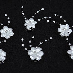 6 Curlies Haarspiralen Haarnadeln Haarschmuck Braut Kommunion Blumen Weiß Ivory Bild 1