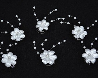 6 Curlies Hair Spirals Hair Pins Hair Accessories Bridal Communion Flowers White Ivory
