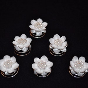 6 Curlies Haarschmuck Haarnadeln Braut Kommunion Blumen Perlen weiß, ivory Bild 1