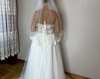 1-layer bridal veil lace ivory 85 cm