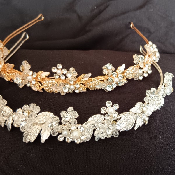 Boho Hochzeit Braut  Haarschmuck Diadem   Tiara  Haarreif  Haarband  Strass gold  silber