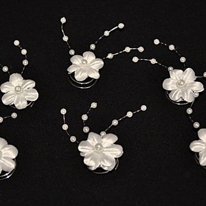 6 Curlies Haarspiralen Haarnadeln Haarschmuck Braut Kommunion Blumen Weiß Ivory Bild 2