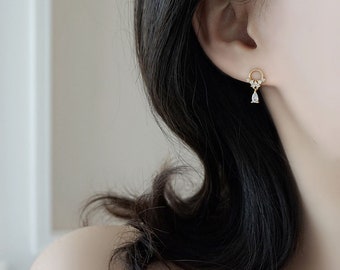 Gioielli da sposa orecchini orecchini a bottone minimalista argento 925 zircone oro
