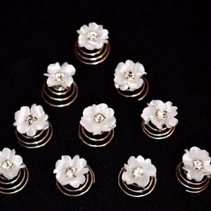 10 Curlies Haarnadeln Haarschmuck Strass Braut Kommunion Blumen Strass weiß, ivory Bild 3