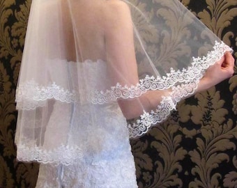 2-layer 80/60 cm bridal veil veil embroidery comb white