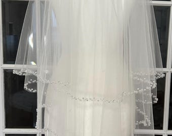 Voile De Mariée Tulle 150 Cm – Avec Peigne Et Perles – Élégant Et Romantique Pour Cérémonie
