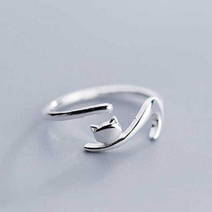 Ring minimalist women's ring cat 925 silver adjustable