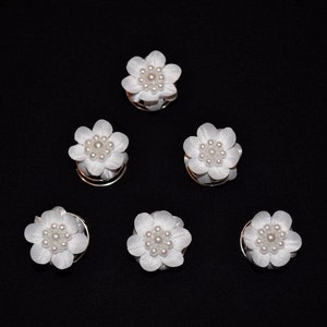 6 Curlies Haarschmuck Haarnadeln Braut Kommunion Blumen Perlen weiß, ivory Bild 2