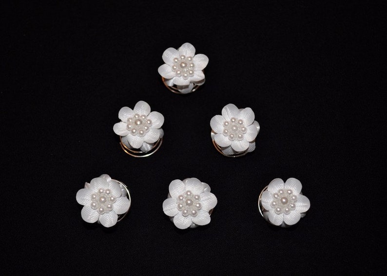 6 Curlies Haarschmuck Haarnadeln Braut Kommunion Blumen Perlen weiß, ivory Bild 2