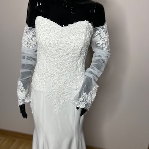 Gloves SLEEVES for wedding dress bride tulle lace pearls glass beads white ivory
