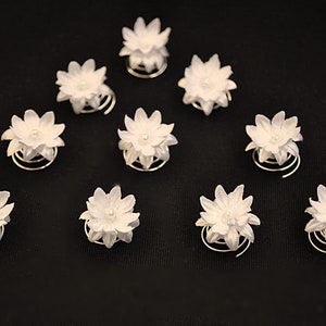 10 Curlies haaraccessoires haarspelden bruids satijn bloemen parels wit, ivoor Ivory
