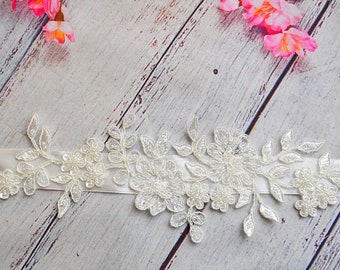 Bridal sash belt wedding bride bridal dress lace glass beads ivory