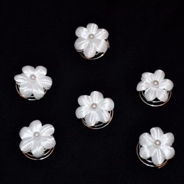 6 Curlies hair accessories hairpins bridal communion flowers pearls white, ivory