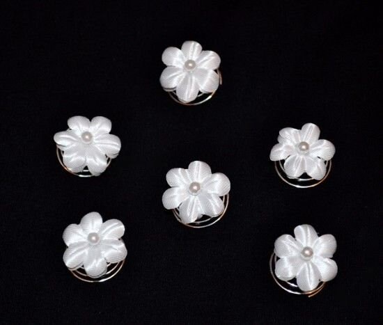 6 Curlies Haarschmuck Haarnadeln Braut  Blume Perlen weiß  ivory 