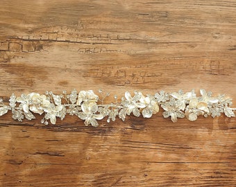 Bridal Belt Belt Wedding Wedding Dress Silver Flowers Rhinestone Beads White ivory