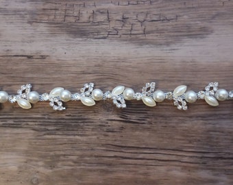 Bridal belt belt wedding bride wedding dress silver narrow silver rhinestone pearls white ivory