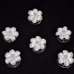 6 Curlies Haarschmuck Haarnadeln Braut Kommunion Blumen Perlen weiß, ivory Bild 2
