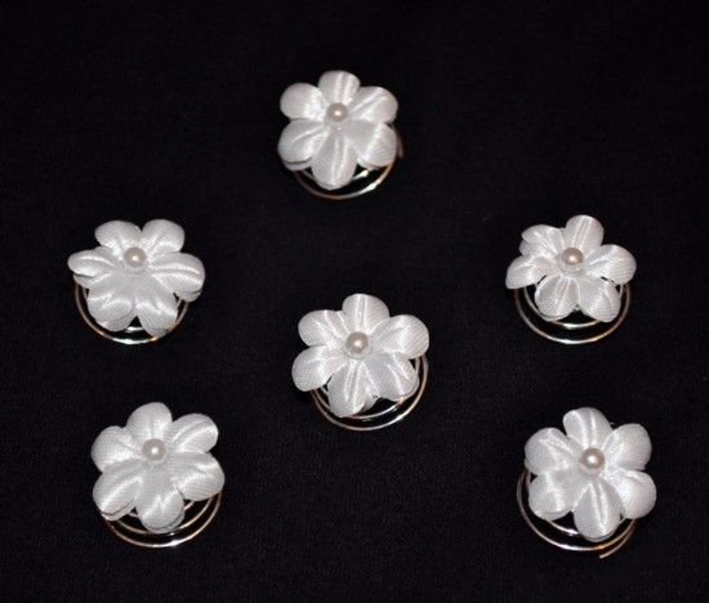 6 Riccioli accessori per capelli forcine sposa comunione fiori perle bianco, avorio immagine 2