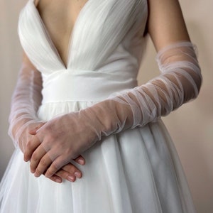 Bridal Gloves SLEEVES Wedding Gloves Tulle M, L white ivory