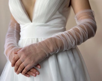 Bridal gloves SLEEVES Wedding gloves tulle white ivory