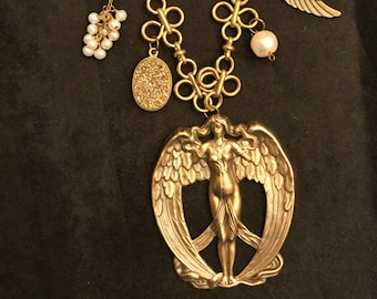 CHARMED Vintage Style Nouveau Angel Necklace with Charms