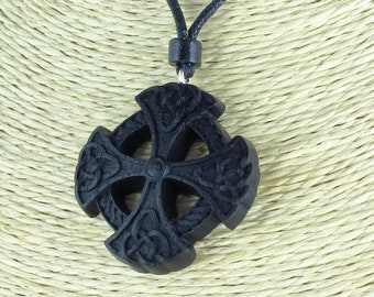 Hand-Carved Celtic Cross Necklace: 5,000-Year-Old Bog Oak Traditional Irish Faith Amulet