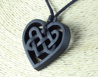 Ancient Bog Oak Celtic Heart Necklace | Hand Crafted 5000 Year Old Wood Anniversary Gift