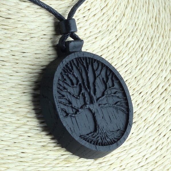 Ancient Bog Oak Tree of Life Necklace |  Wooden Pendant for Nature Lovers