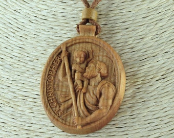 Wooden St. Christopher Necklace, Cherry Wood Traveler’s Medal