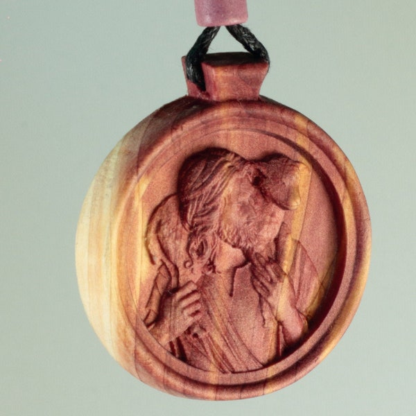 reserved for Clare Jesus The Good Shepherd Medallion Wood necklace