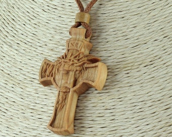 Jesus necklace Jesus cross pendant Christ necklace  Wood necklace Catholic necklace