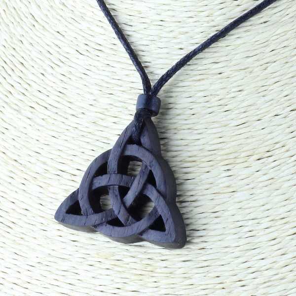 Celtic knot necklace Triquetra necklace Trinity necklace Wood necklace 5000 years old  bog oak