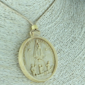 Virgen de la Caridad del Cobre Medallion  Our Lady of Charity necklace Virgin Mary necklace Virgin Mary pendant Wood necklace