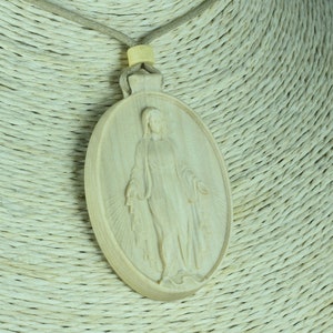 Virgin Mary necklace Virgin Mary pendant St Mary necklace wood necklace