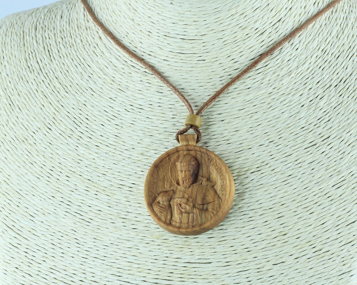St Francis Necklace Wood Necklace Etsy