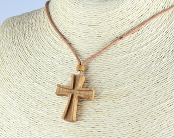 Wooden Cross Pendant: Cherry or Bog Oak Necklace