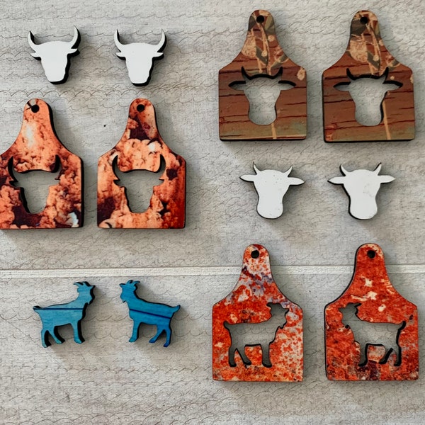 2 Pair Blank Sublimation Cow Tag/Post/Stud Animal Earrings for Sublimation Bull Cow Goat