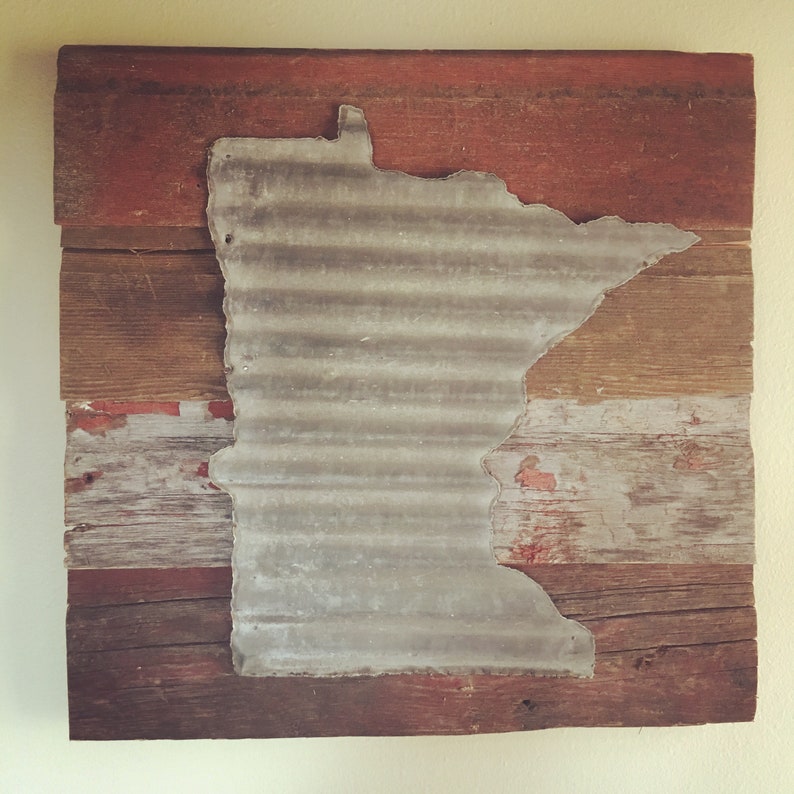 Corrugated Metal Cut Out Minnesota Barnwood Sign Wall Hanging