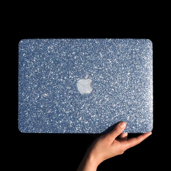 Sky Blue Glitter Laptop Case  Diamante Initial Personalised Cover for New MacBook Air Retina, Pro, Pro Retina, Touch