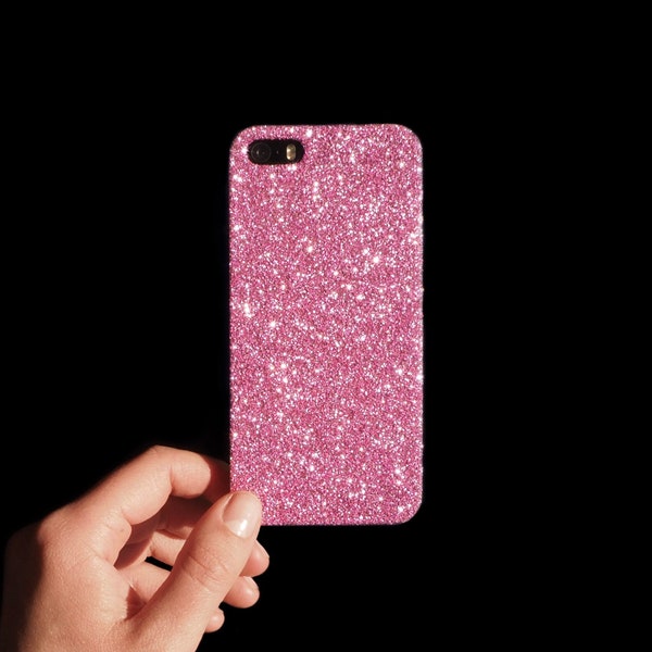 Baby Pink Glitter Phone Case  Initial Personalised Hard Cover for iPhone, Samsung and Google Pixel