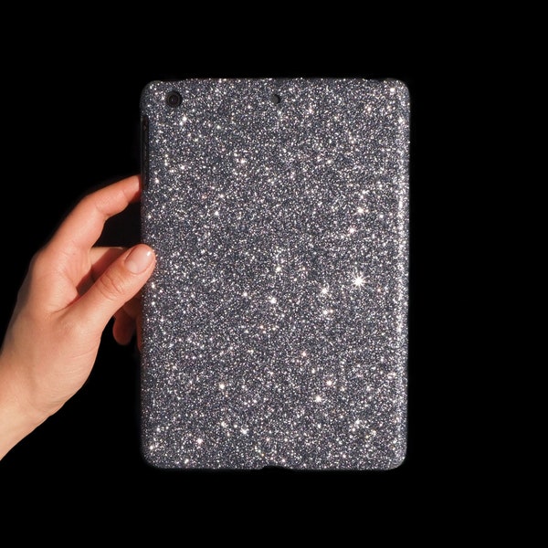 Space Grey Glitter Tablet iPad Case Initial Personalised Hard Cover for New iPad 10.2”, 9.7", iPad Mini, Air, Pro 11”, 12.9", 10.5”