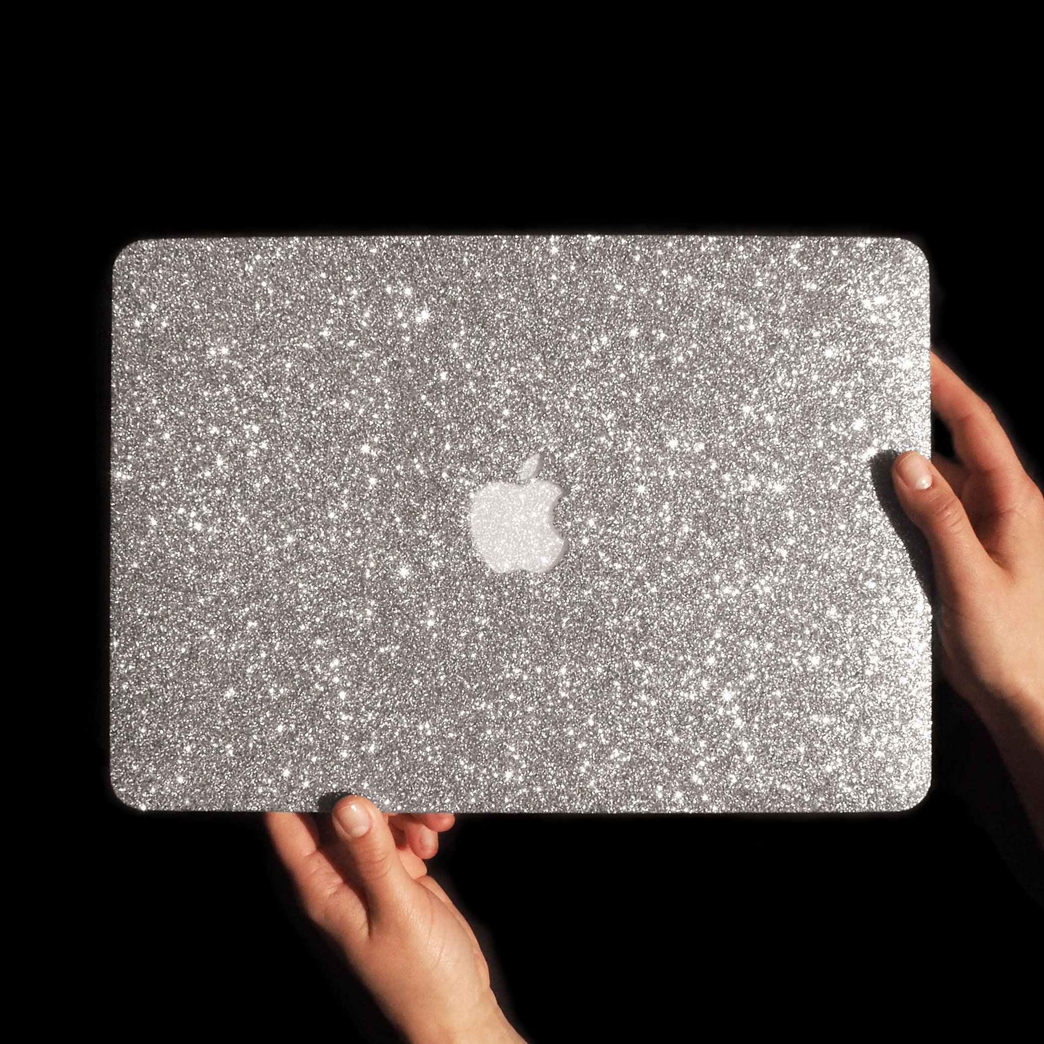 Silver Glitter Laptop Case Diamante Initial Personalised Cover for