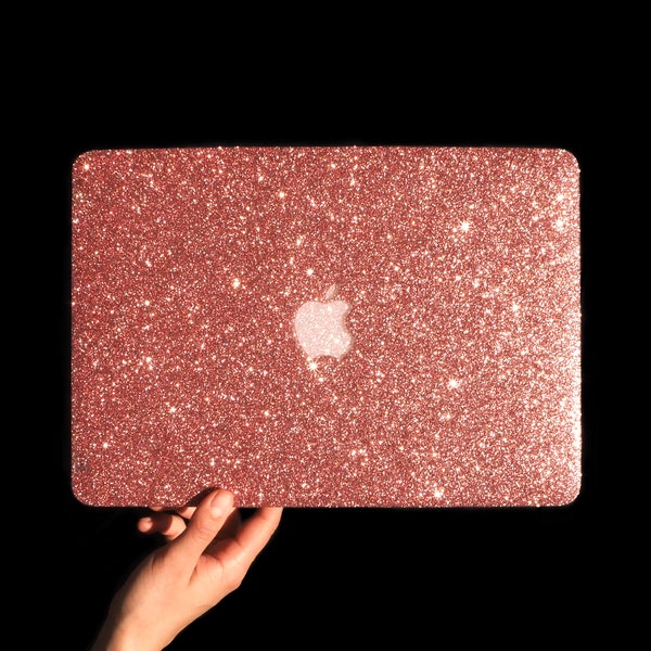 Rose Gold Glitter Laptop Case  Diamante Initial Personalised Cover for New MacBook Air Retina, Pro, Pro Retina, Touch