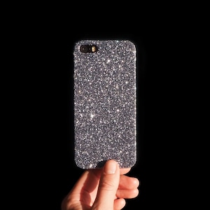 Space Grey Glitter Phone Case  Initial Personalised Hard Cover for iPhone, Samsung and Google Pixel