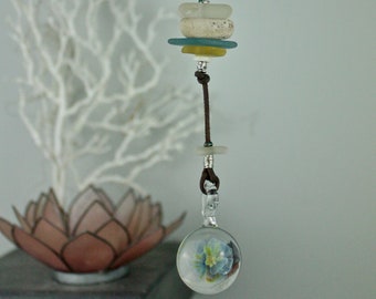 Sea Glass Sun Catcher, Boho Beach Decor, Beach Rearview Mirror Charm