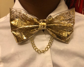 Clear Gold Glitter Bow tie