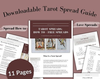 May include: A downloadable guide to tarot spreads with 11 pages of information. The guide includes a variety of spreads for love, career, and general readings. The guide also includes a section on how to create your own tarot spreads.