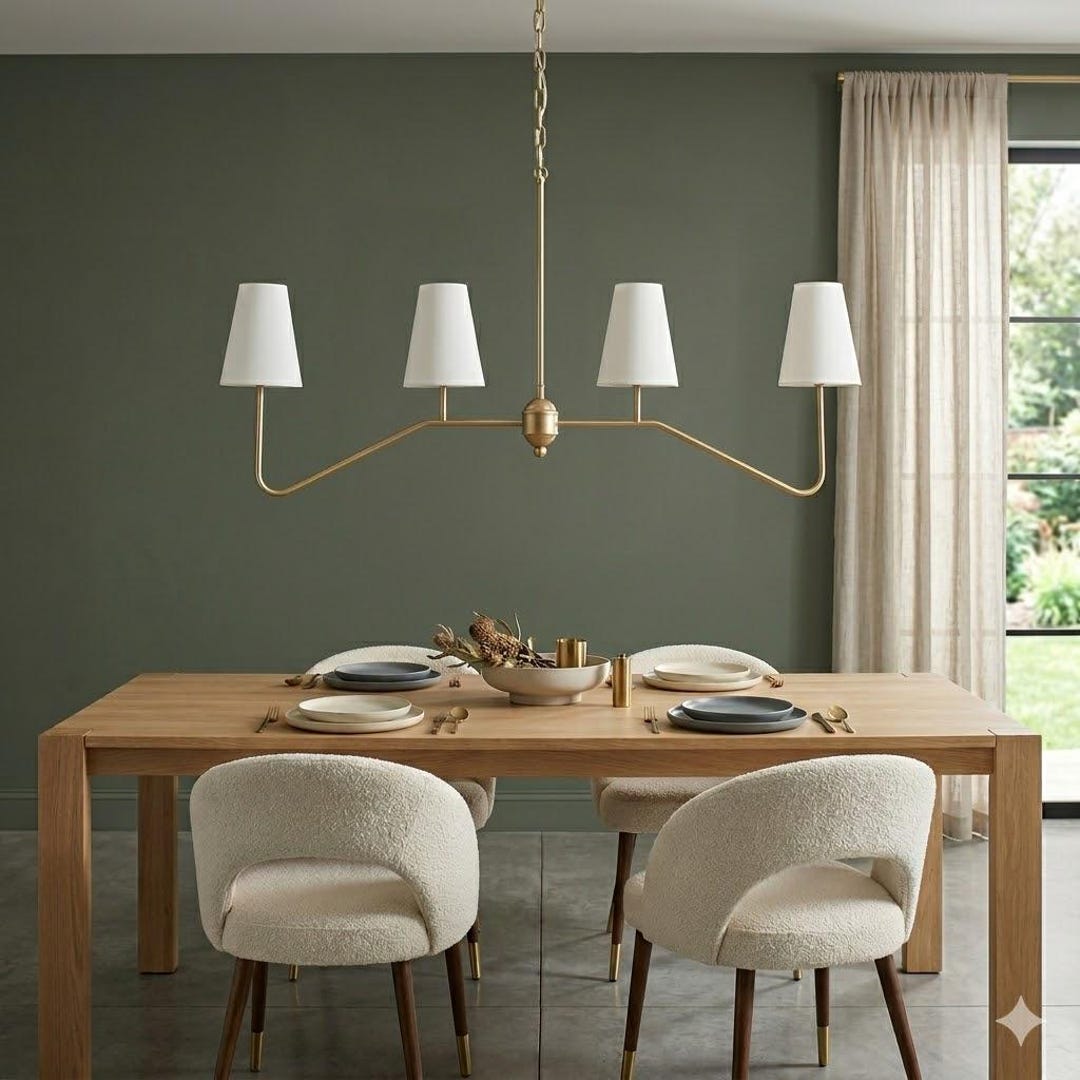 Gold Metal Chandelier | Above the Table | 4 Fabric Shades | Handmade ...