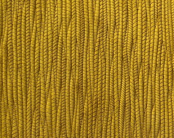 Mustard Yellow Leather, Palm Leaf Embossed 6"x8" Braided Genuine Leather, Cowhide Fabric Pieces Wholesale leather, Leather for Earrings